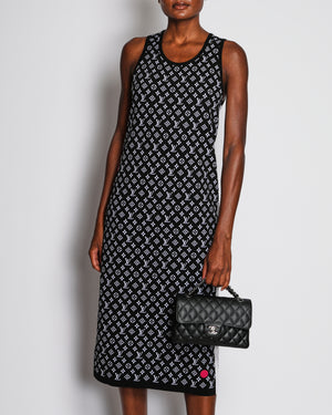 Louis Vuitton SS/22 Black Sleeveless Monogram Maxi Dress with Fuchsia Stripe Detail Size FR 38 (UK 10)