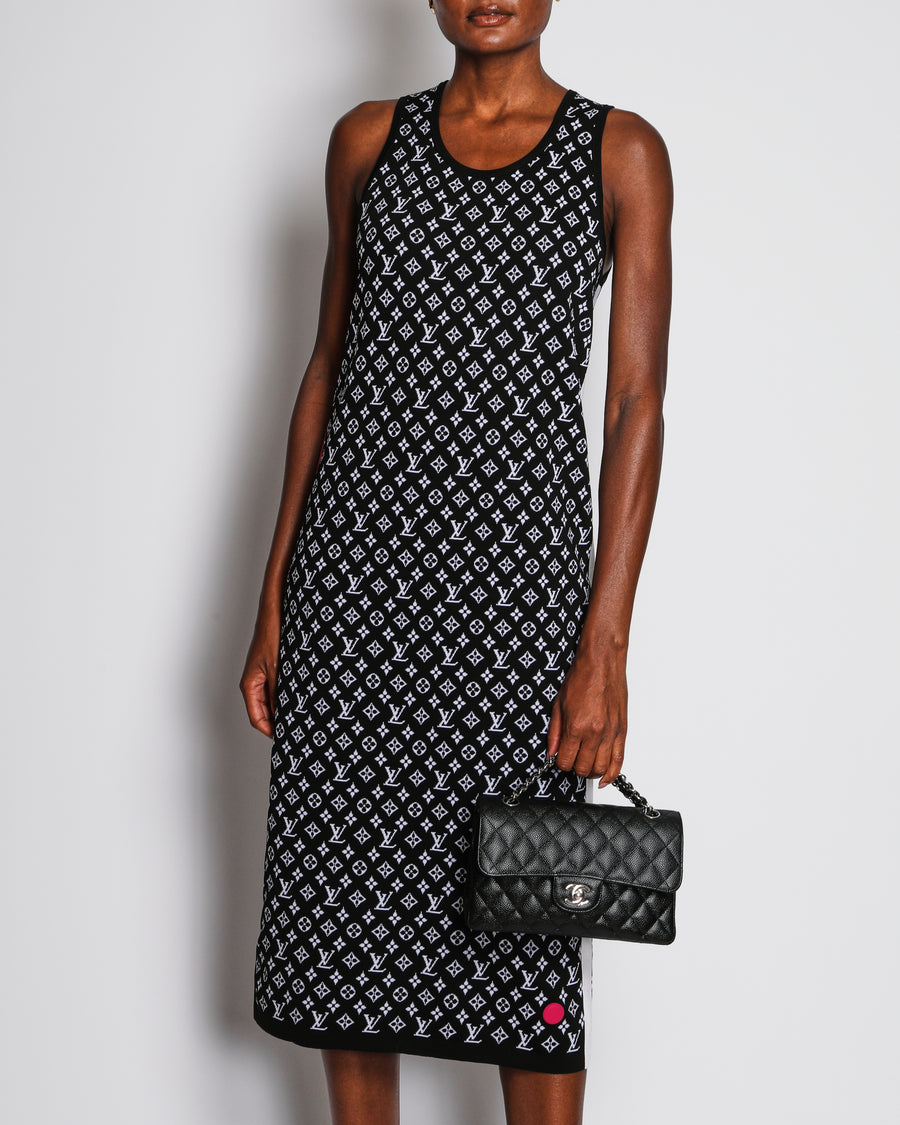 Louis Vuitton SS/22 Black Sleeveless Monogram Maxi Dress with Fuchsia Stripe Detail Size FR 38 (UK 10)