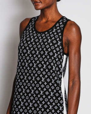 Louis Vuitton SS/22 Black Sleeveless Monogram Maxi Dress with Fuchsia Stripe Detail Size FR 38 (UK 10)