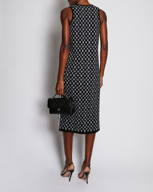 Louis Vuitton SS/22 Black Sleeveless Monogram Maxi Dress with Fuchsia Stripe Detail Size FR 38 (UK 10)