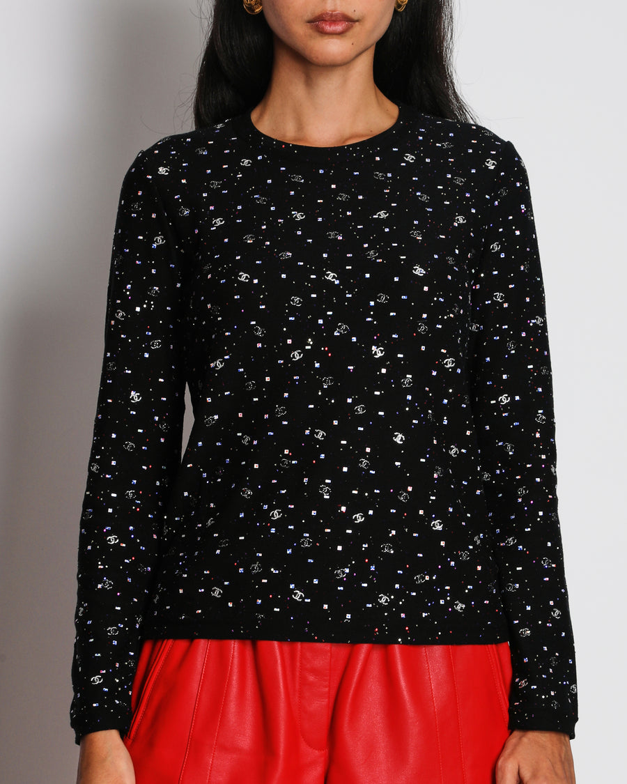 Chanel 20/S Black Sequin CC Logo Long Sleeve Top Size FR 36 (UK 8)