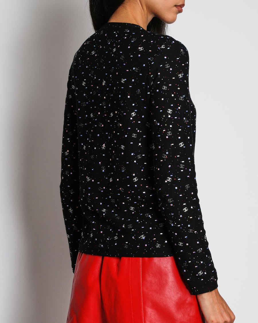 Chanel 20/S Black Sequin CC Logo Long Sleeve Top Size FR 36 (UK 8)