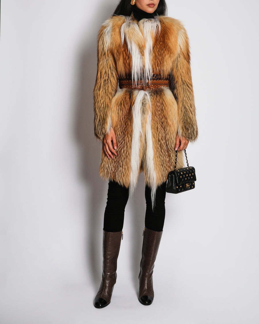 Emilio Pucci Vintage Brown Fox Fur Panelled Coat with Python Trim Detail Size IT 40 (UK 8)