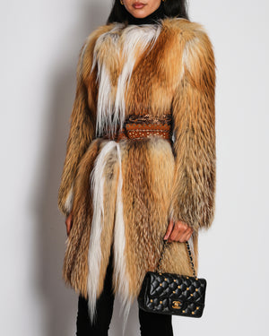 Emilio Pucci Vintage Brown Fox Fur Panelled Coat with Python Trim Detail Size IT 40 (UK 8)