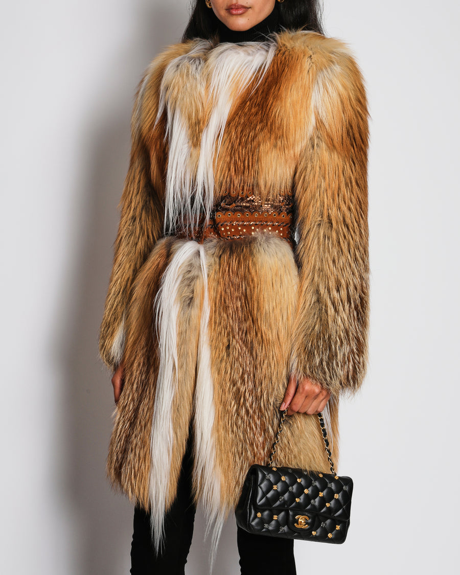Emilio Pucci Vintage Brown Fox Fur Panelled Coat with Python Trim Detail Size IT 40 (UK 8)