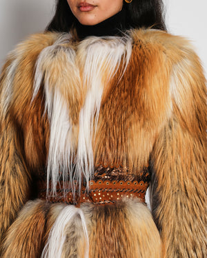 Emilio Pucci Vintage Brown Fox Fur Panelled Coat with Python Trim Detail Size IT 40 (UK 8)