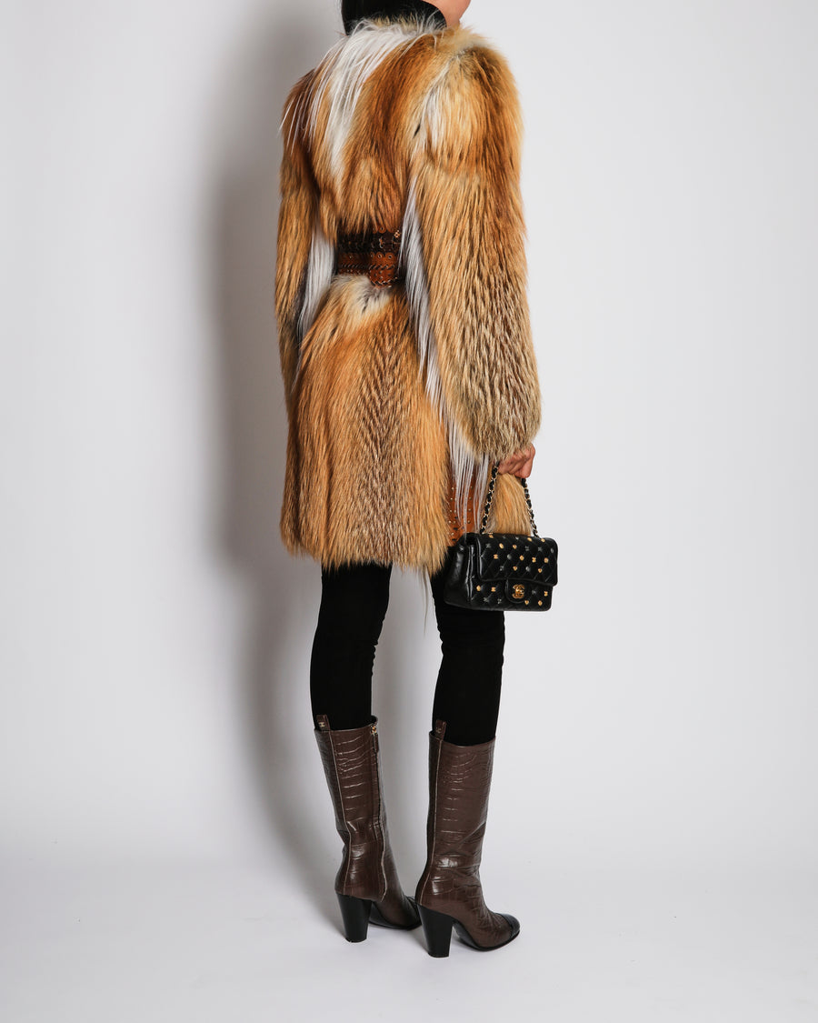 Emilio Pucci Vintage Brown Fox Fur Panelled Coat with Python Trim Detail Size IT 40 (UK 8)