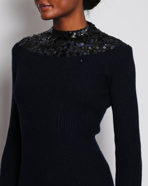 Christian Dior Navy Knitted Cashmere Jumper with Sequin Trim Detail Size FR 38 (UK 10)