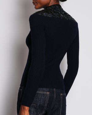 Christian Dior Navy Knitted Cashmere Jumper with Sequin Trim Detail Size FR 38 (UK 10)