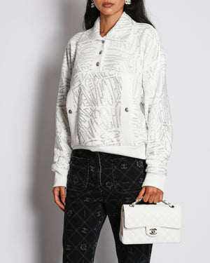 Chanel 21/N White Coco-Neige Crystal Rhinestone Logo Pullover Jumper Size FR 40 (UK 12)