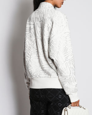 Chanel 21/N White Coco-Neige Crystal Rhinestone Logo Pullover Jumper Size FR 40 (UK 12)
