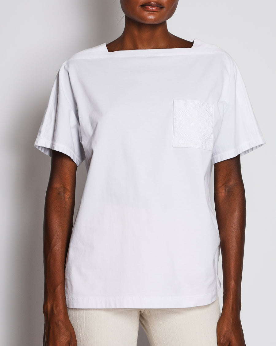 Hermès White Embroidered Pocket Detail T-Shirt Size FR 38 (UK 10)