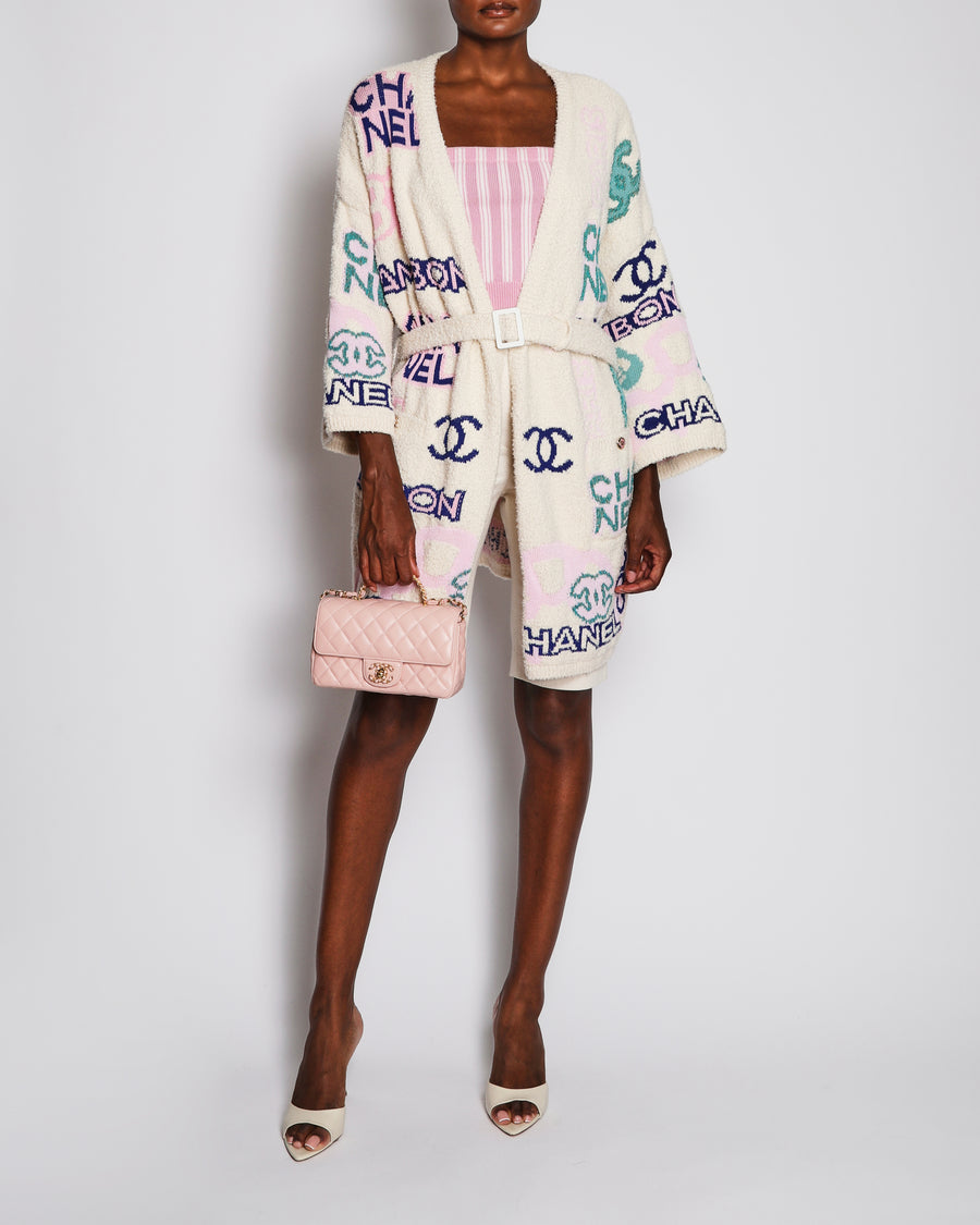 Chanel 23/P Ivory Logo Knitted Long Line Cardigan with Belt Detail Size FR 36 (UK 8)