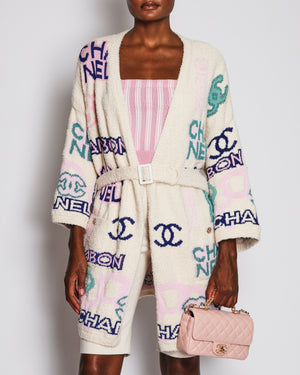 Chanel 23/P Ivory Logo Knitted Long Line Cardigan with Belt Detail Size FR 36 (UK 8)
