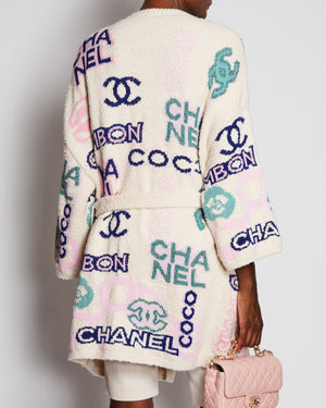 Chanel 23/P Ivory Logo Knitted Long Line Cardigan with Belt Detail Size FR 36 (UK 8)