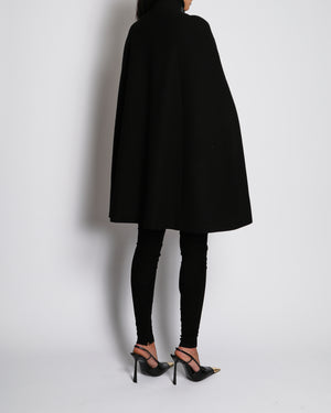 Saint Laurent Black Wool Cape with Leather Buckle Collar Detail Size FR 36 (UK 8)