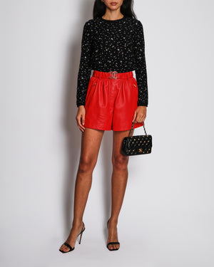 Chanel Red High-Waist Leather Shorts with CC Chain Belt Size FR 36 (UK 8)