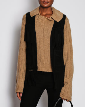Saint Laurent Black Suede Sleeveless Vest with Fridge Tassel Detail Size FR 38 (UK 10)