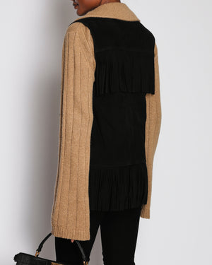 Saint Laurent Black Suede Sleeveless Vest with Fridge Tassel Detail Size FR 38 (UK 10)