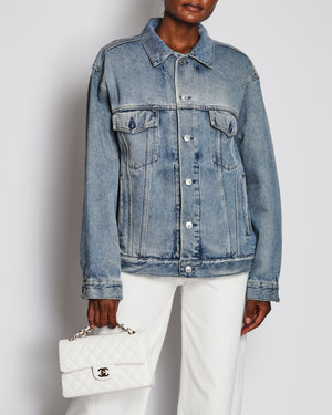 Balenciaga Blue Washed Black Denim Oversized Jacket with Diamante Logo Detail Size FR 34 (UK 6)