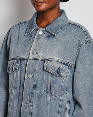 Balenciaga Blue Washed Black Denim Oversized Jacket with Diamante Logo Detail Size FR 34 (UK 6)