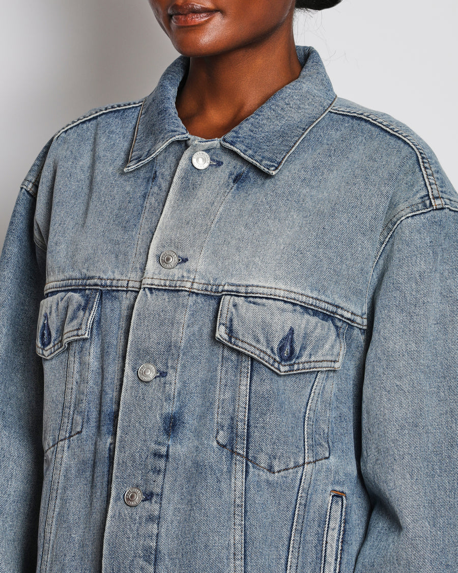 Balenciaga Blue Washed Black Denim Oversized Jacket with Diamante Logo Detail Size FR 34 (UK 6)