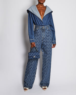 Valentino Blue Toile Iconographe Straight Leg Jeans with V Logo Print Size IT W29 (UK 12)
