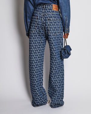 Valentino Blue Toile Iconographe Straight Leg Jeans with V Logo Print Size IT W29 (UK 12)