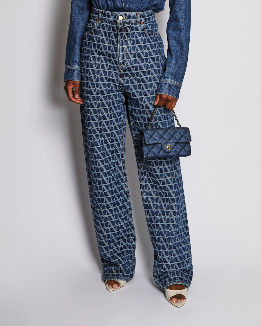 Valentino Blue Toile Iconographe Straight Leg Jeans with V Logo Print Size IT W29 (UK 12)