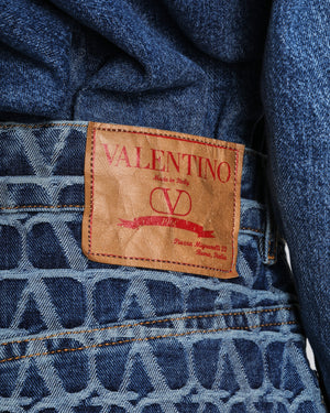 Valentino Blue Toile Iconographe Straight Leg Jeans with V Logo Print Size IT W29 (UK 12)