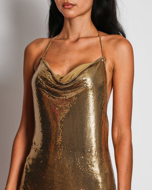 Balmain Gold Cowl Neck Chain Mail Mini Dress Size FR 36 (UK 8)