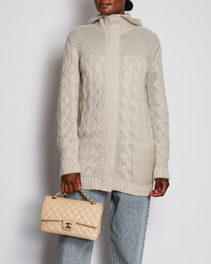 Loro Piana Beige Cashmere Cable Knit Hooded Jumper Size IT 40 (UK 8)