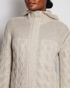 Loro Piana Beige Cashmere Cable Knit Hooded Jumper Size IT 40 (UK 8)