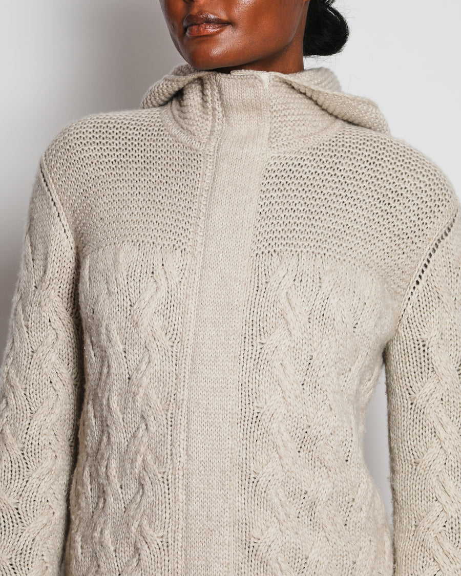 Loro Piana Beige Cashmere Cable Knit Hooded Jumper Size IT 40 (UK 8)