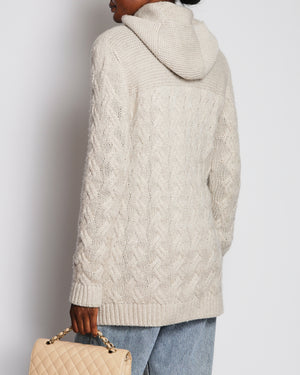 Loro Piana Beige Cashmere Cable Knit Hooded Jumper Size IT 40 (UK 8)