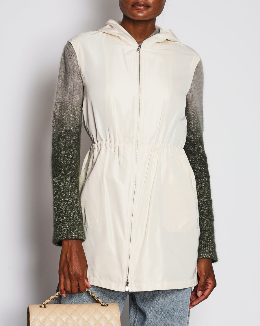 Loro Piana Beige Sleeveless Hooded Gilet with Leather Trim Detail Size IT 40 (UK 8)