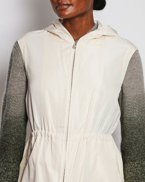Loro Piana Beige Sleeveless Hooded Gilet with Leather Trim Detail Size IT 40 (UK 8)