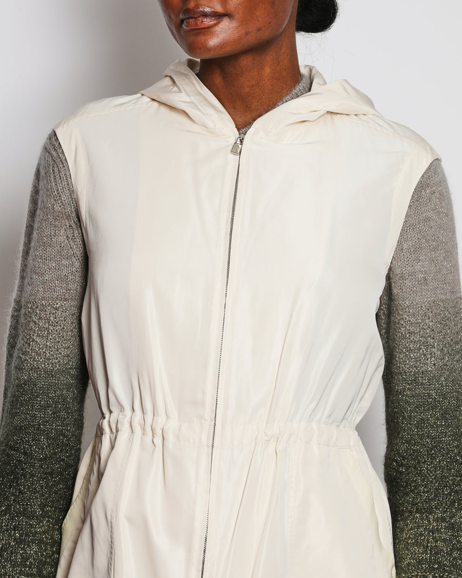 Loro Piana Beige Sleeveless Hooded Gilet with Leather Trim Detail Size IT 40 (UK 8)
