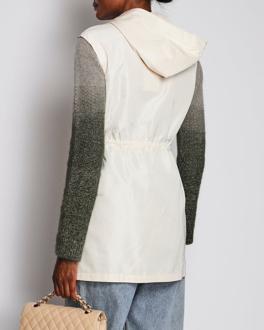 Loro Piana Beige Sleeveless Hooded Gilet with Leather Trim Detail Size IT 40 (UK 8)