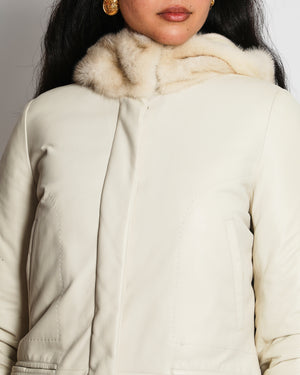 Loro Piana Beige Mink Hooded Cashmere and Leather Puffer Coat Size IT 40 (UK 8)