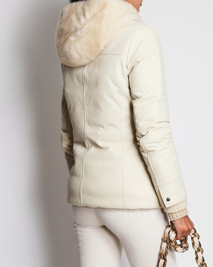 Loro Piana Beige Mink Hooded Cashmere and Leather Puffer Coat Size IT 40 (UK 8)