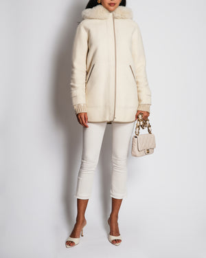 Loro Piana Beige Cashmere Coat with Fox Fur Hood Detail Size S (UK 8)