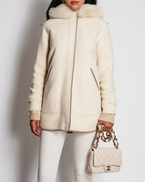 Loro Piana Beige Cashmere Coat with Fox Fur Hood Detail Size S (UK 8)
