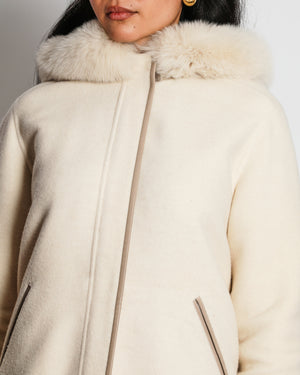 Loro Piana Beige Cashmere Coat with Fox Fur Hood Detail Size S (UK 8)