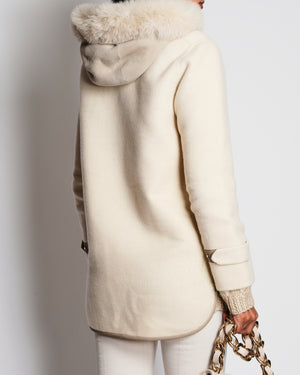 Loro Piana Beige Cashmere Coat with Fox Fur Hood Detail Size S (UK 8)