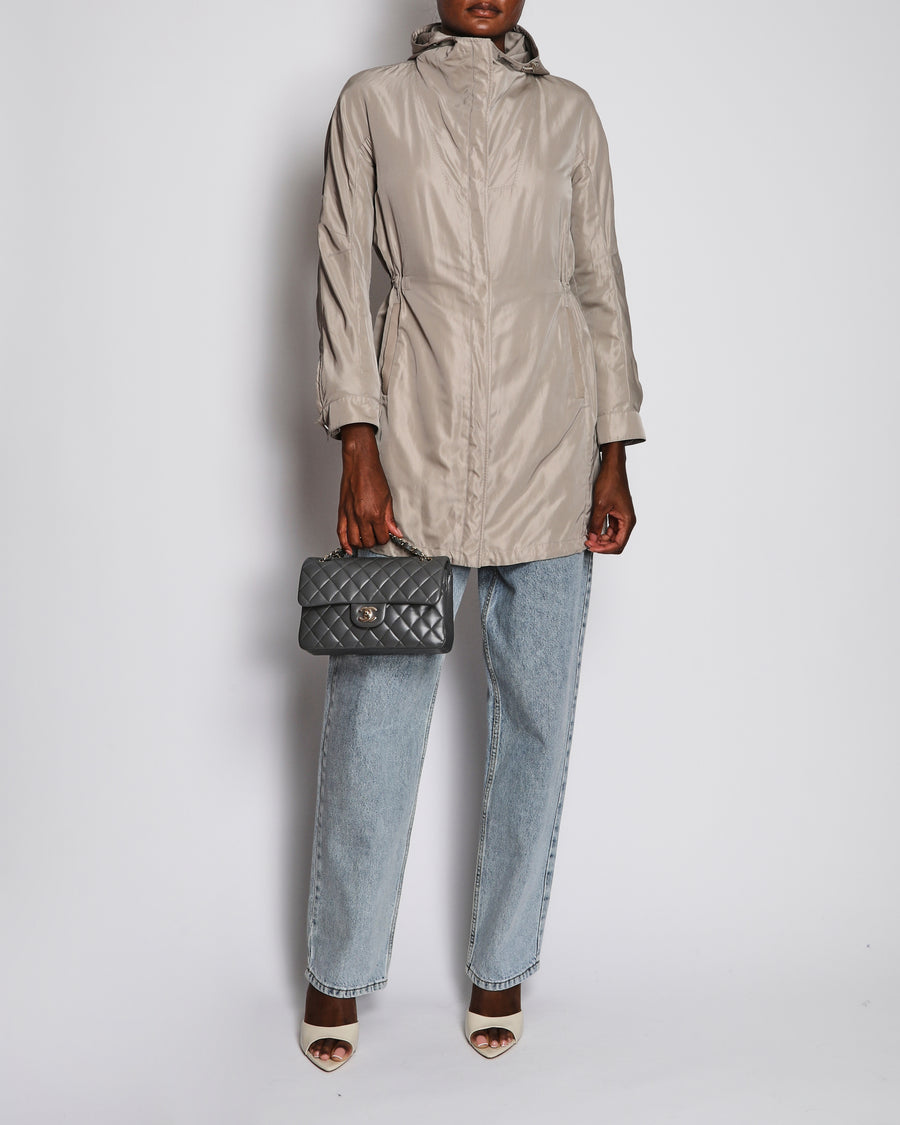 Loro Piana Grey Hooded Rain Coat Size IT 40 (UK 8)