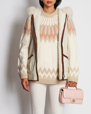 Loro Piana Beige Shearling Reversible Hooded Gilet with Brown Piping Detail Size S (UK 8)