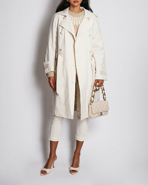 Yves Saint Laurent White Double Breasted Coat with Pearl Button Detail Size FR 42 (UK 14)
