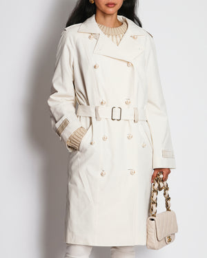 Yves Saint Laurent White Double Breasted Coat with Pearl Button Detail Size FR 42 (UK 14)
