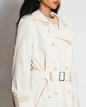 Yves Saint Laurent White Double Breasted Coat with Pearl Button Detail Size FR 42 (UK 14)